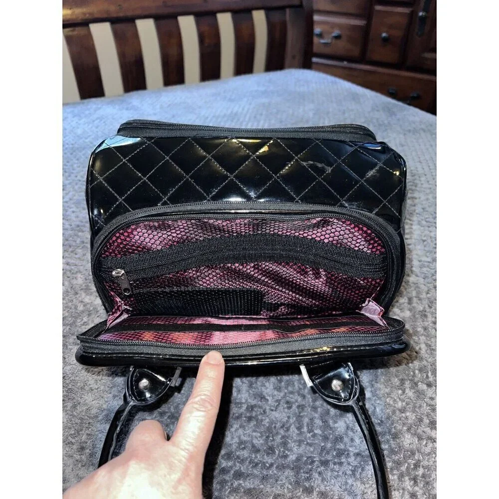 CABOODLES Black Patent Leather Carry On Makeup Bag Top Handles